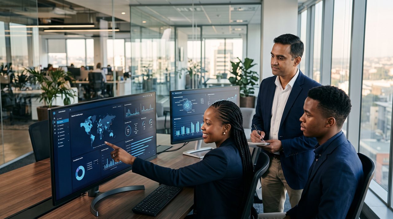 Sitoza assurance team reviewing a client's security and compliance dashboards